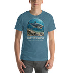 Cretoxyrhina T-shirt in Heather Deep Teal — Deep Time Atlas Plate 154, PaleoThreads