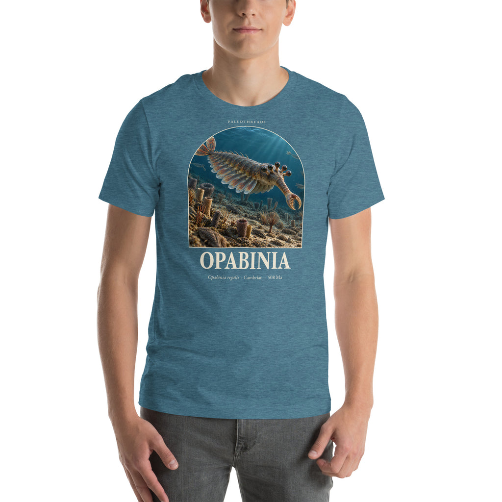 Opabinia T-shirt in Heather Deep Teal — Deep Time Atlas Plate 139, PaleoThreads