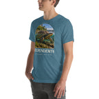 Stupendemys T-shirt in Heather Deep Teal, left front view — Deep Time Atlas Plate 132, PaleoThreads
