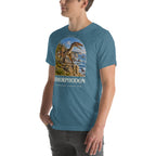 Dimorphodon T-shirt in Heather Deep Teal, left front view — Deep Time Atlas Plate 099, PaleoThreads
