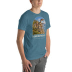 Dimorphodon T-shirt in Heather Deep Teal, right front view — Deep Time Atlas Plate 099, PaleoThreads