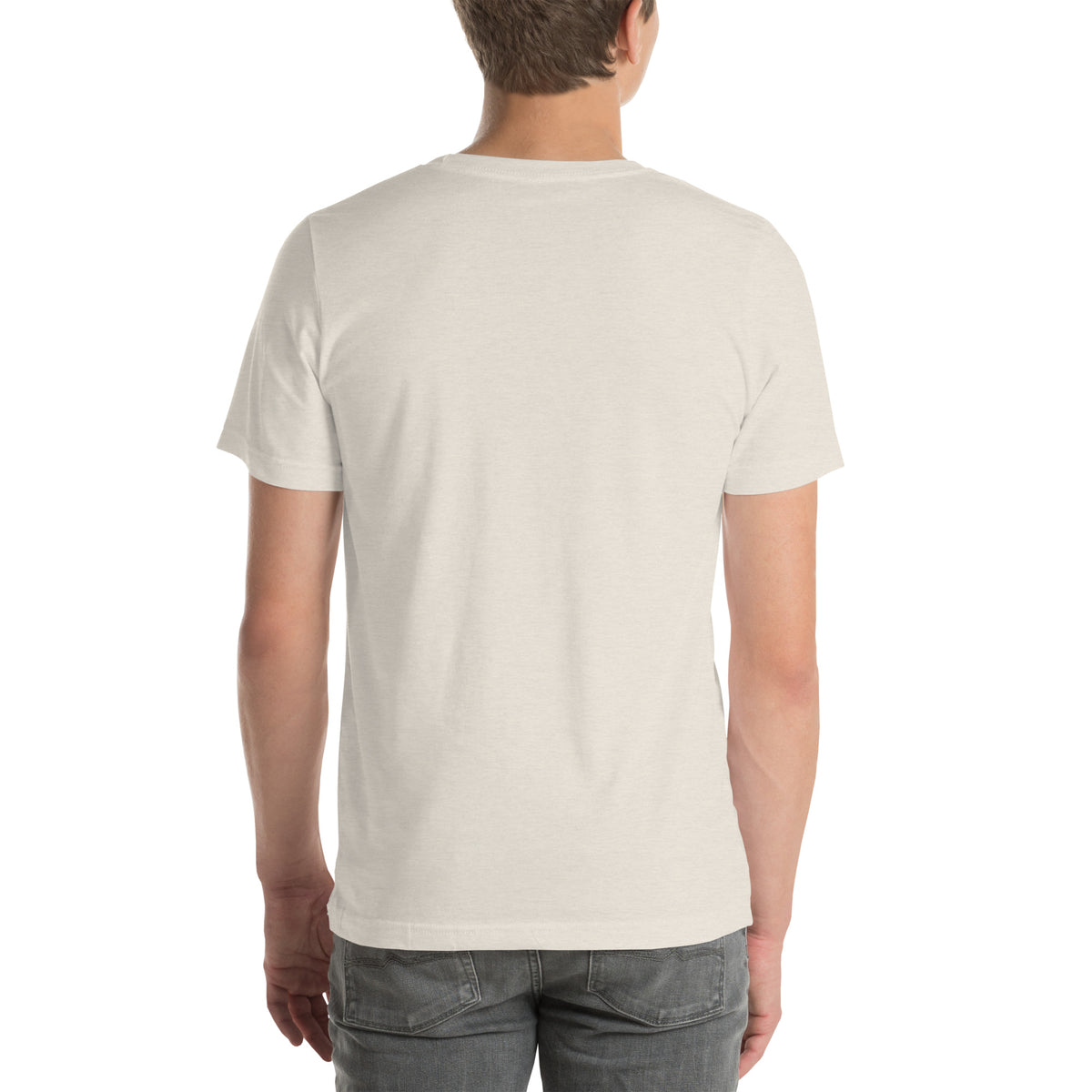 Tarbosaurus T-shirt in Heather Dust, back view — Deep Time Atlas Plate 024, PaleoThreads