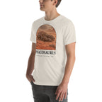 Pinacosaurus T-shirt in Heather Dust, left front view — Deep Time Atlas Plate 094, PaleoThreads