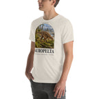 Sauropelta T-shirt in Heather Dust, left front view — Deep Time Atlas Plate 086, PaleoThreads