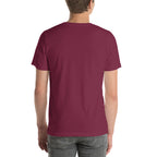 Majungasaurus T-shirt in Maroon, back view — Deep Time Atlas Plate 039, PaleoThreads