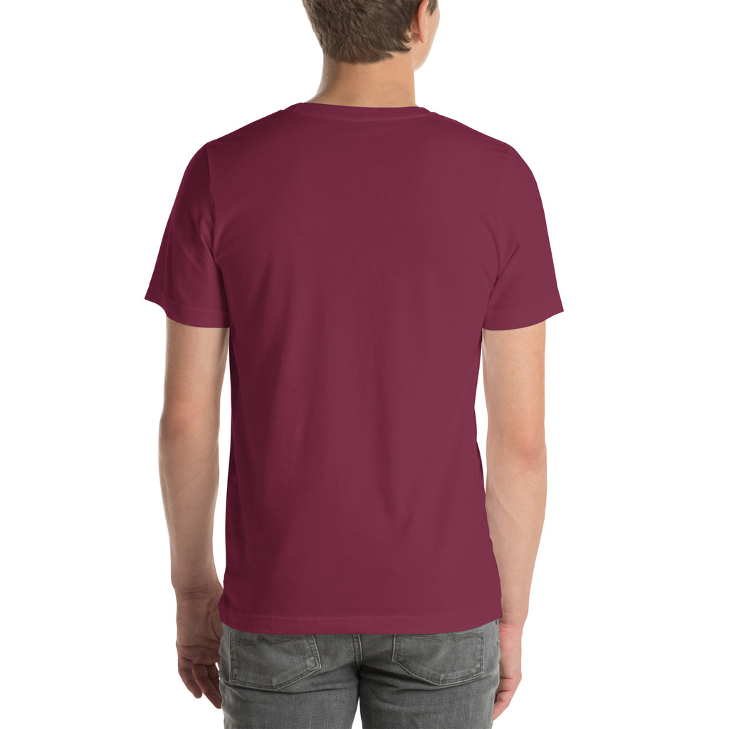 Carnotaurus T-shirt in Maroon, back view — Deep Time Atlas Plate 014, PaleoThreads