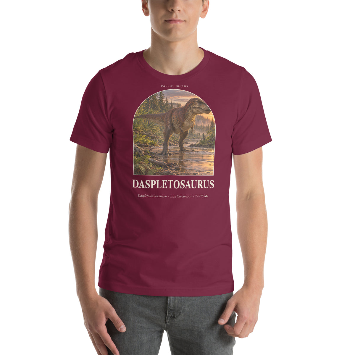 Daspletosaurus T-shirt in Maroon — Deep Time Atlas Plate 023, PaleoThreads