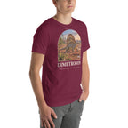 Dimetrodon T-shirt in Maroon, right front view — Deep Time Atlas Plate 133, PaleoThreads