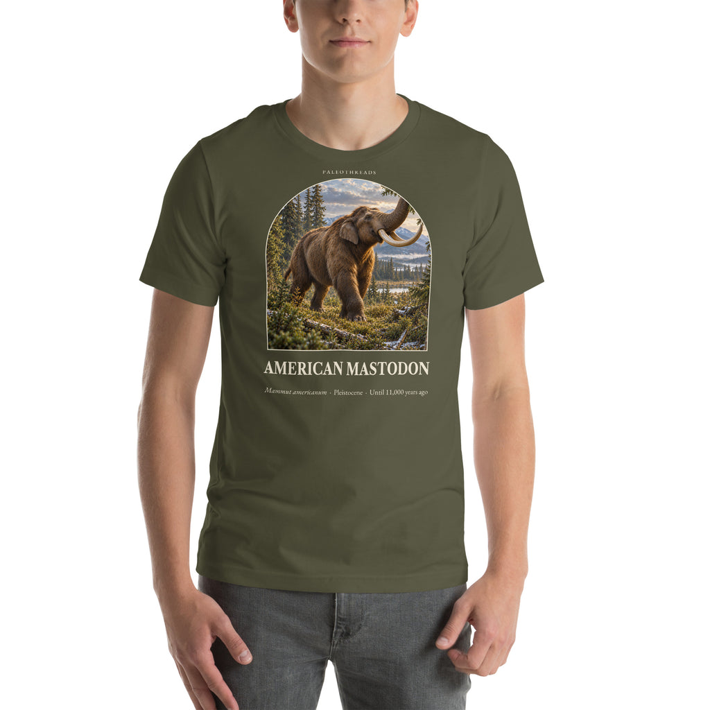 American mastodon T-shirt in Military Green — Deep Time Atlas Plate 168, PaleoThreads