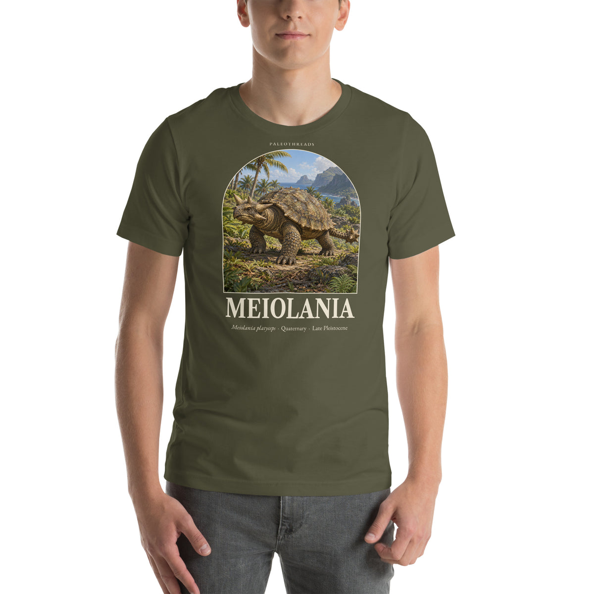 Meiolania T-shirt in Military Green — Deep Time Atlas Plate 131, PaleoThreads