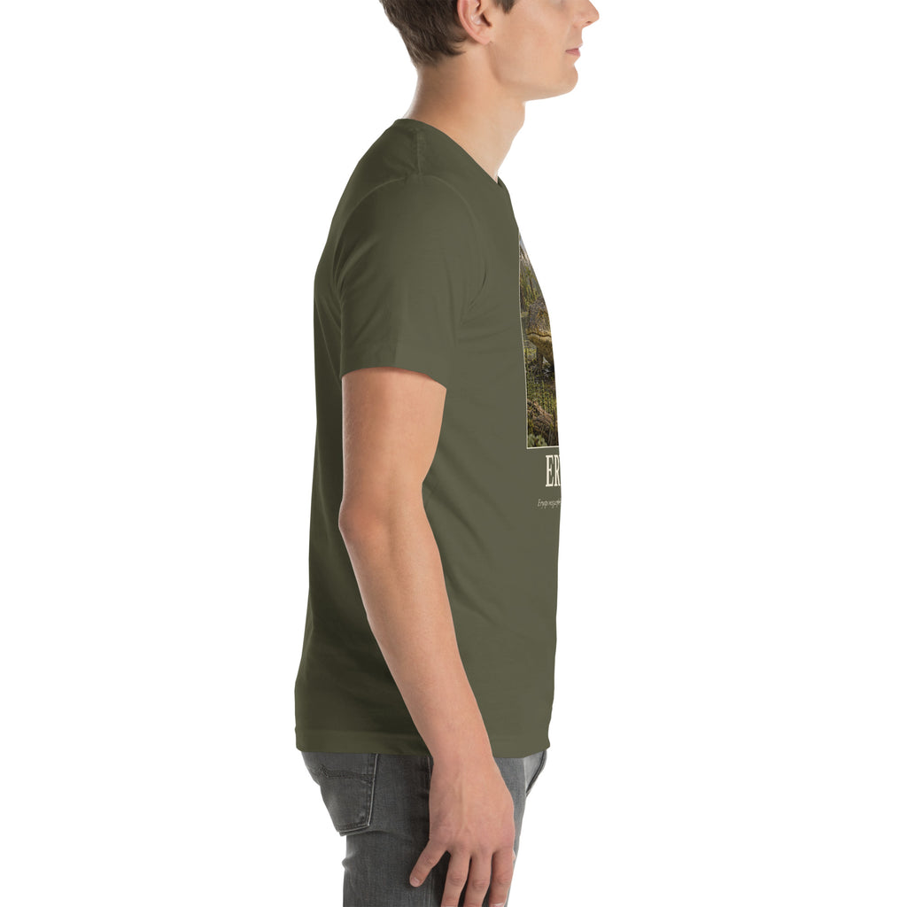 Eryops T-shirt in Military Green, right view — Deep Time Atlas Plate 146, PaleoThreads