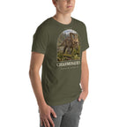 Chasmosaurus T-shirt in Military Green, right front view — Deep Time Atlas Plate 063, PaleoThreads