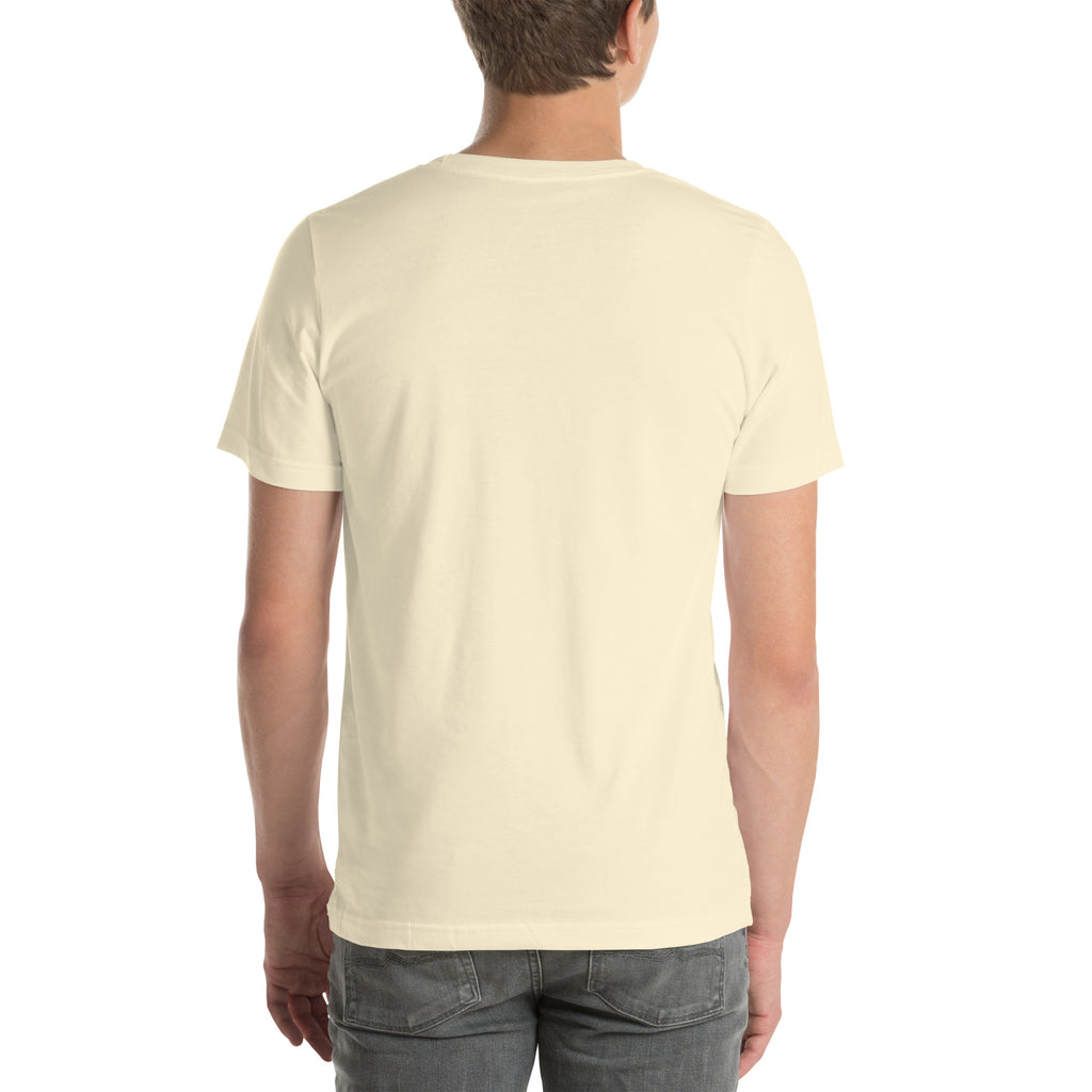 Sinosauropteryx T-shirt in Natural, back view — Deep Time Atlas Plate 027, PaleoThreads