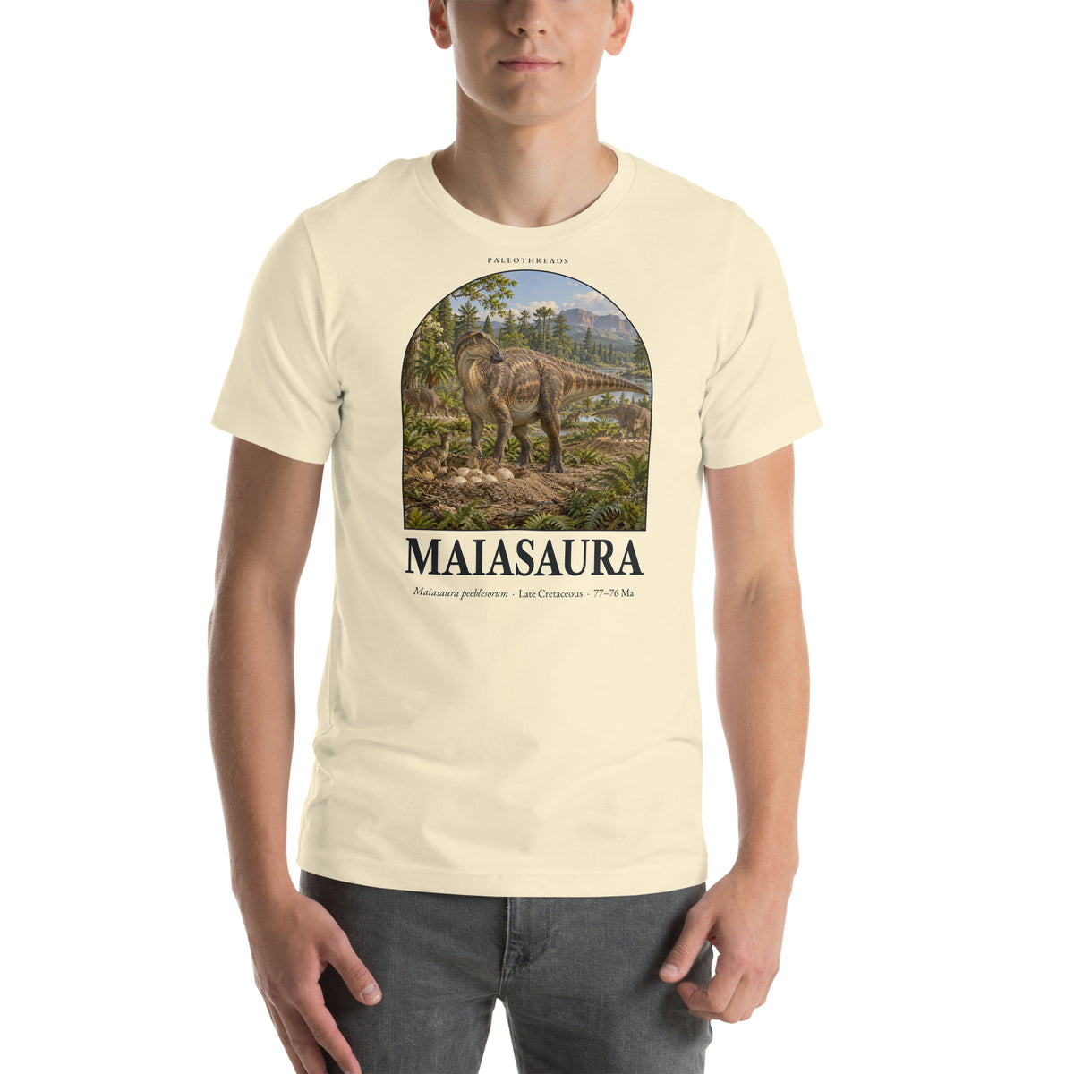 Maiasaura T-shirt in Natural — Deep Time Atlas Plate 074, PaleoThreads