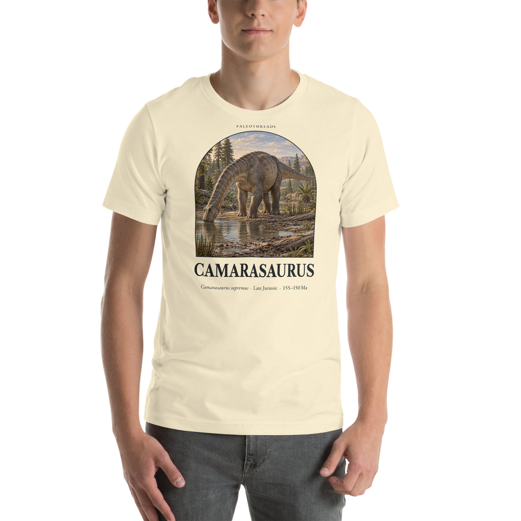 Camarasaurus T-shirt in Natural — Deep Time Atlas Plate 050, PaleoThreads