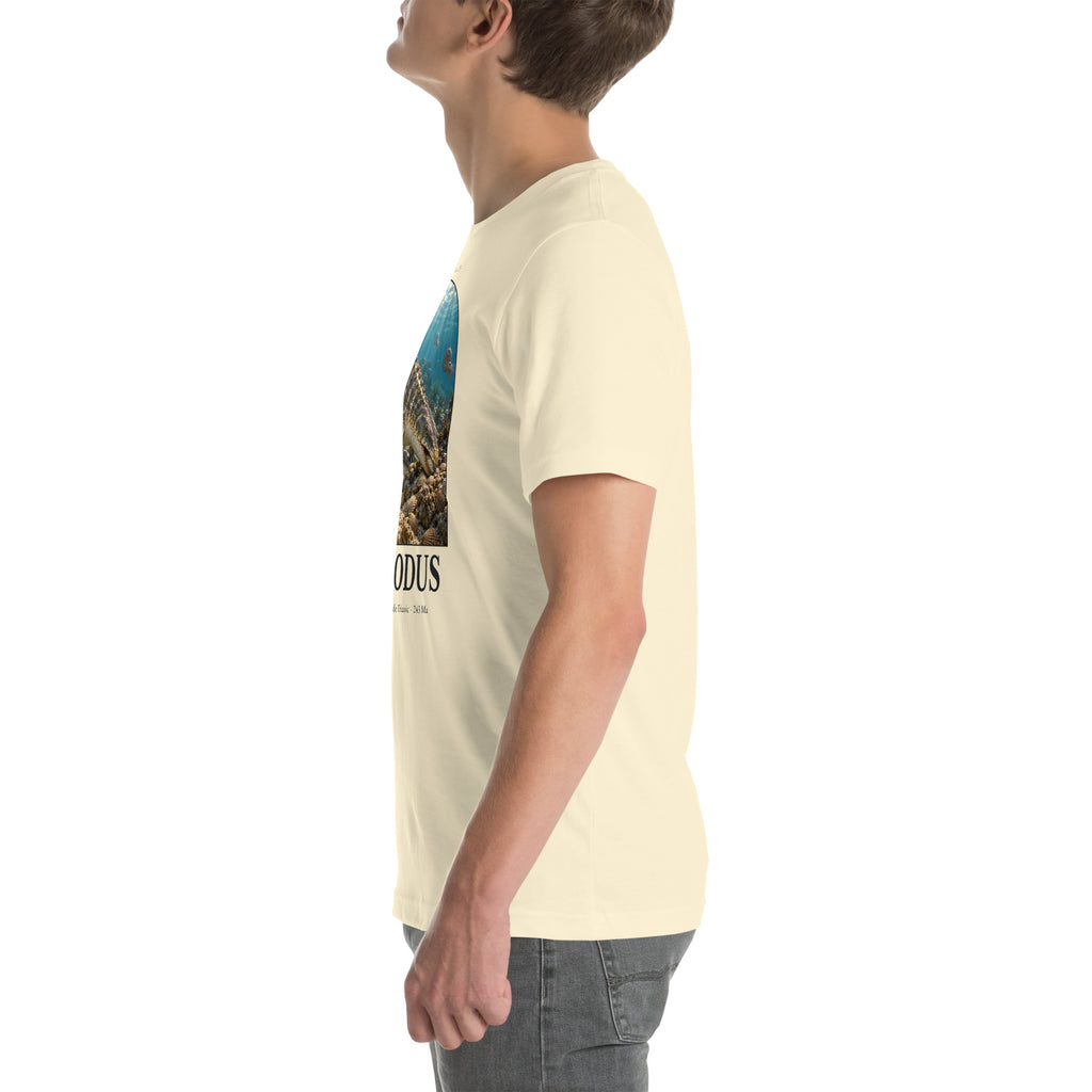 Placodus T-shirt in Natural, left view — Deep Time Atlas Plate 115, PaleoThreads