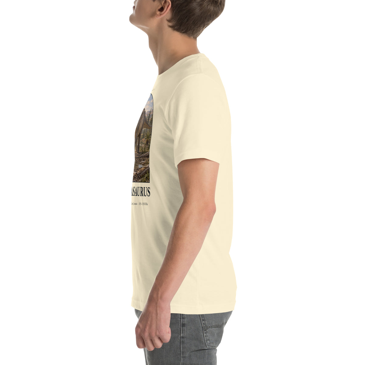 Camarasaurus T-shirt in Natural, left view — Deep Time Atlas Plate 050, PaleoThreads