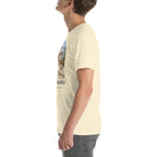 Compsognathus T-shirt in Natural, left view — Deep Time Atlas Plate 030, PaleoThreads