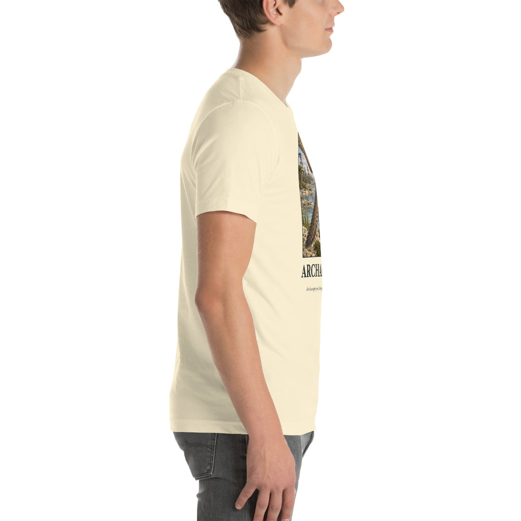 Archaeopteryx T-shirt in Natural, right view — Deep Time Atlas Plate 042, PaleoThreads