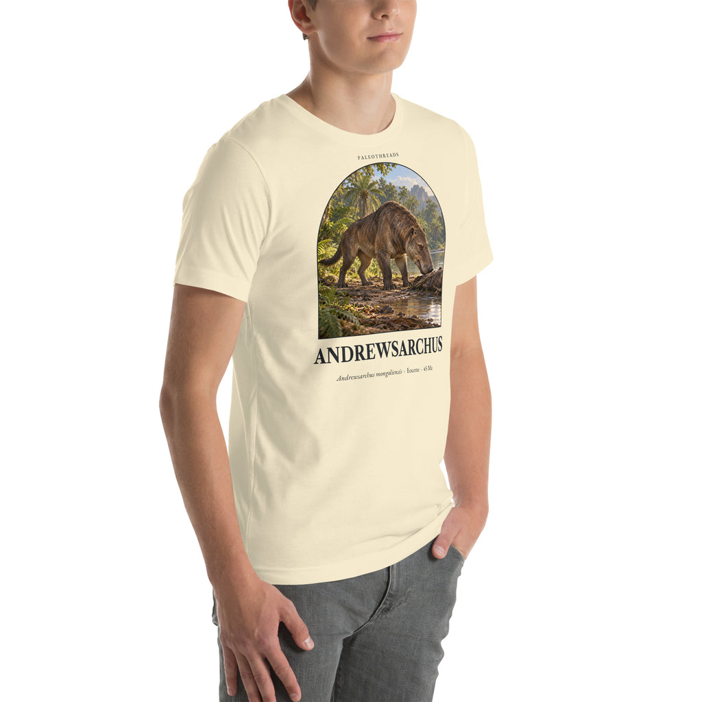 Andrewsarchus T-shirt in Natural, right front view — Deep Time Atlas Plate 164, PaleoThreads