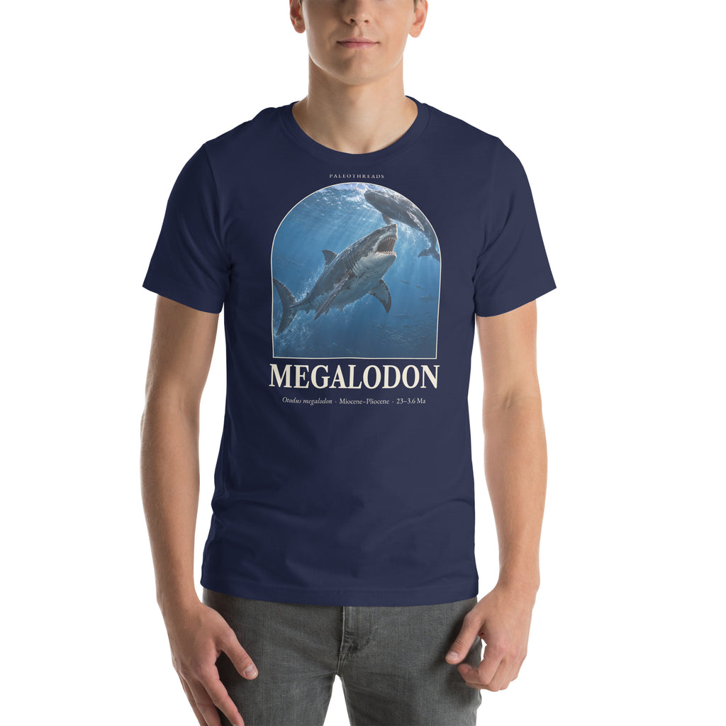Megalodon T-shirt in Navy — Deep Time Atlas Plate 150, PaleoThreads