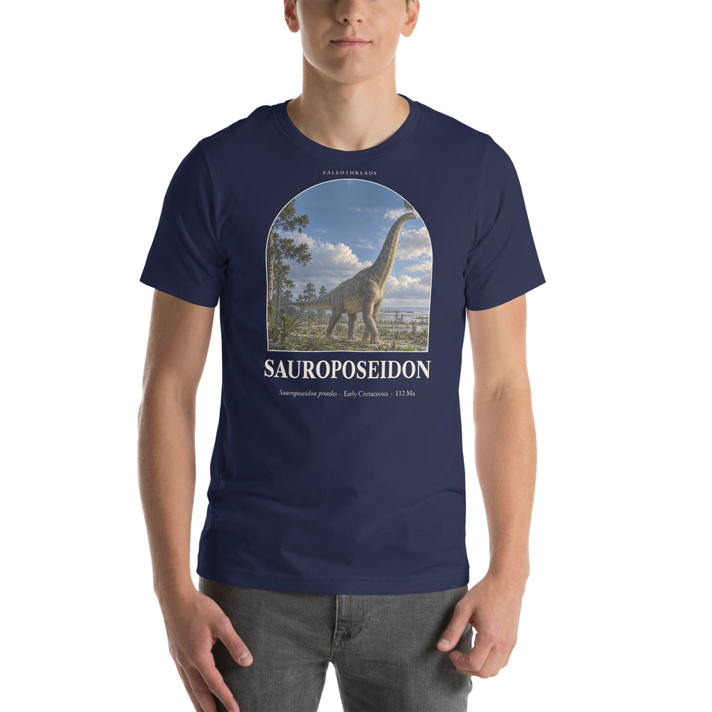 Sauroposeidon T-shirt in Navy — Deep Time Atlas Plate 057, PaleoThreads