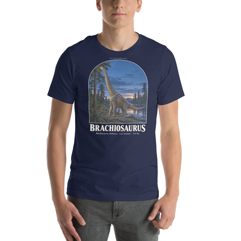Brachiosaurus T-shirt in Navy — Deep Time Atlas Plate 010, PaleoThreads