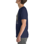 Megalodon tooth specimen T-shirt in Navy, left view — Deep Time Atlas Plate 173, PaleoThreads