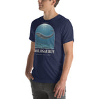 Basilosaurus T-shirt in Navy, left front view — Deep Time Atlas Plate 165, PaleoThreads