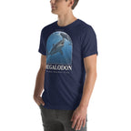 Megalodon T-shirt in Navy, left front view — Deep Time Atlas Plate 150, PaleoThreads