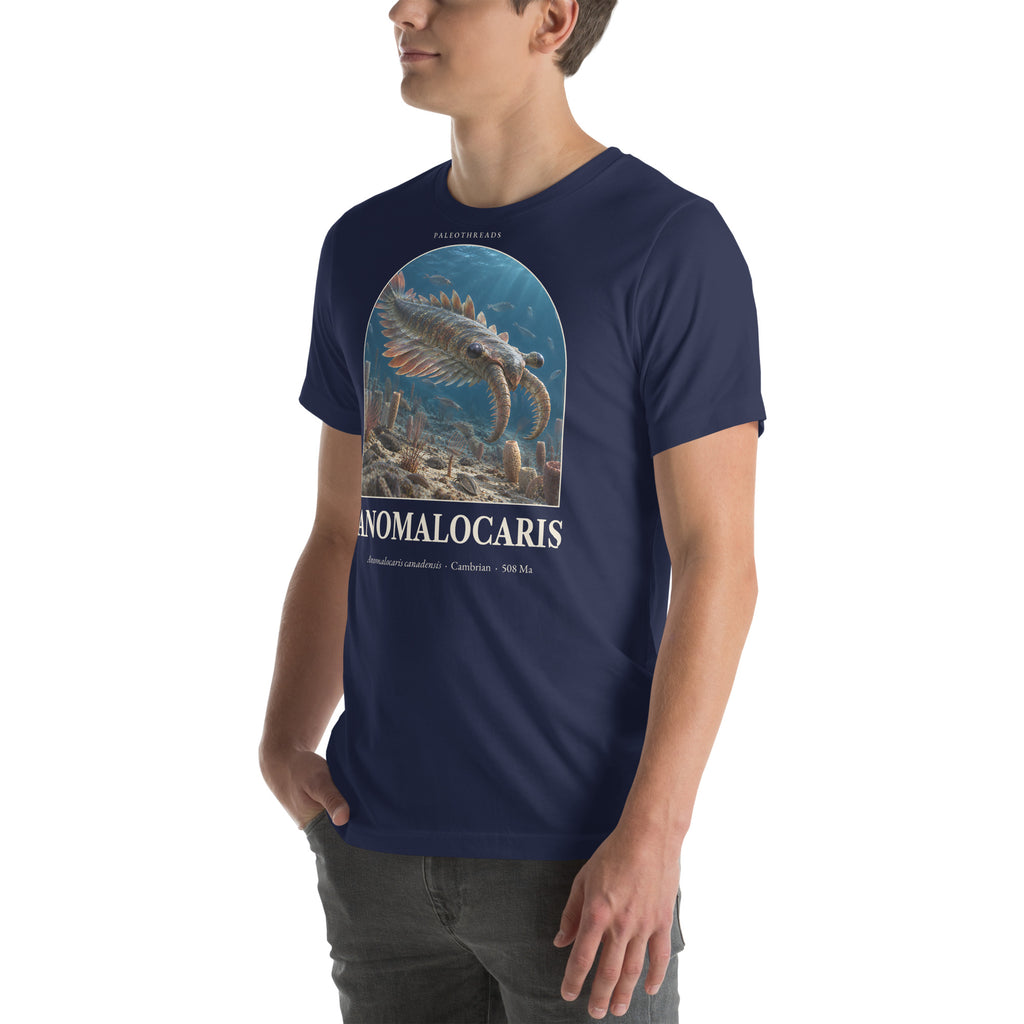 Anomalocaris T-shirt in Navy, left front view — Deep Time Atlas Plate 138, PaleoThreads