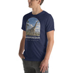 Sauroposeidon T-shirt in Navy, left front view — Deep Time Atlas Plate 057, PaleoThreads
