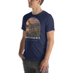 Brontosaurus T-shirt in Navy, left front view — Deep Time Atlas Plate 047, PaleoThreads