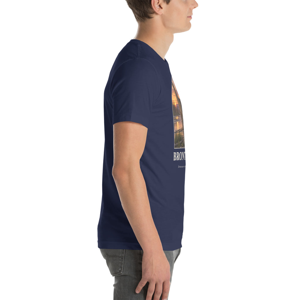 Brontosaurus T-shirt in Navy, right view — Deep Time Atlas Plate 047, PaleoThreads