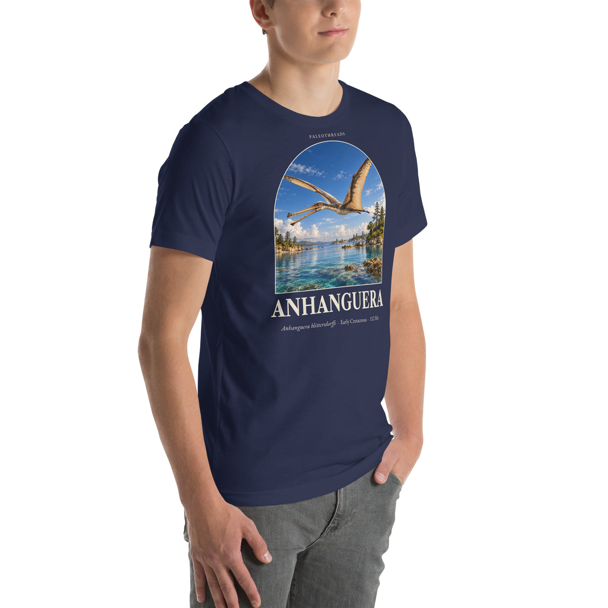 Anhanguera T-shirt in Navy, right front view — Deep Time Atlas Plate 104, PaleoThreads