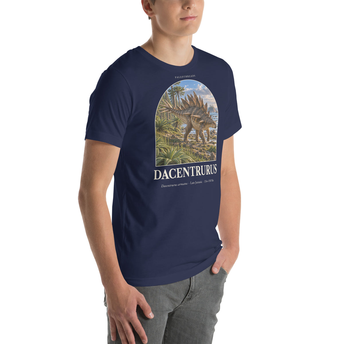 Dacentrurus T-shirt in Navy, right front view — Deep Time Atlas Plate 092, PaleoThreads