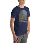 Leaellynasaura T-shirt in Navy, right front view — Deep Time Atlas Plate 081, PaleoThreads