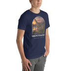 Brontosaurus T-shirt in Navy, right front view — Deep Time Atlas Plate 047, PaleoThreads
