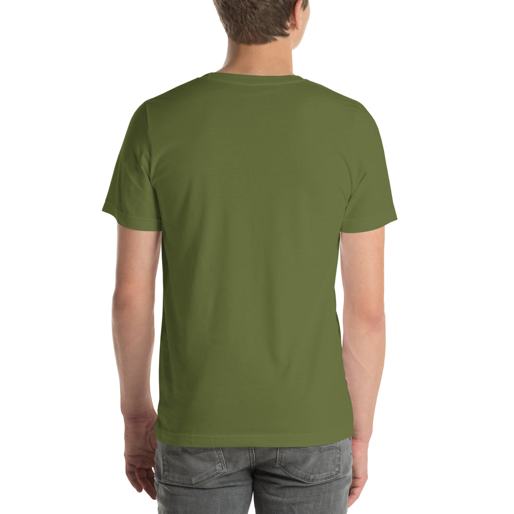 Styracosaurus T-shirt in Olive, back view — Deep Time Atlas Plate 059, PaleoThreads