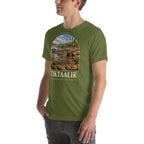Tiktaalik T-shirt in Olive, left front view — Deep Time Atlas Plate 144, PaleoThreads