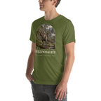 Therizinosaurus T-shirt in Olive, left front view — Deep Time Atlas Plate 016, PaleoThreads
