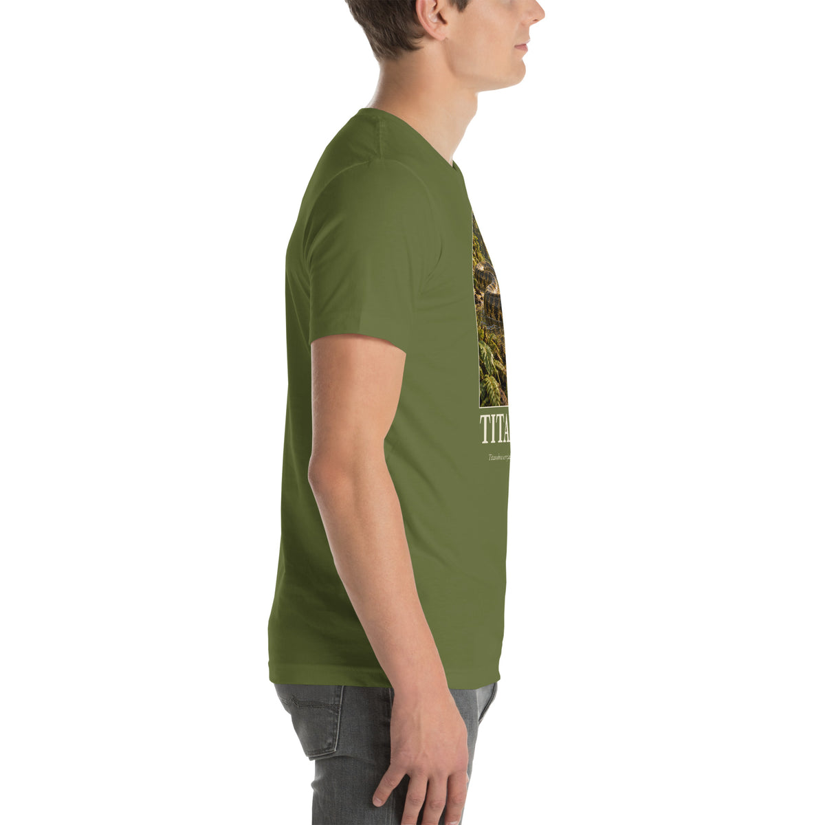 Titanoboa T-shirt in Olive, right view — Deep Time Atlas Plate 128, PaleoThreads