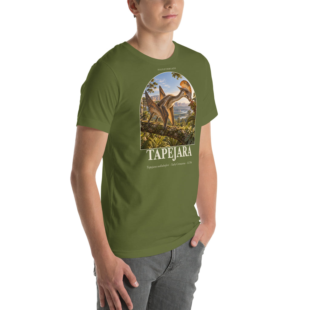 Tapejara T-shirt in Olive, right front view — Deep Time Atlas Plate 103, PaleoThreads