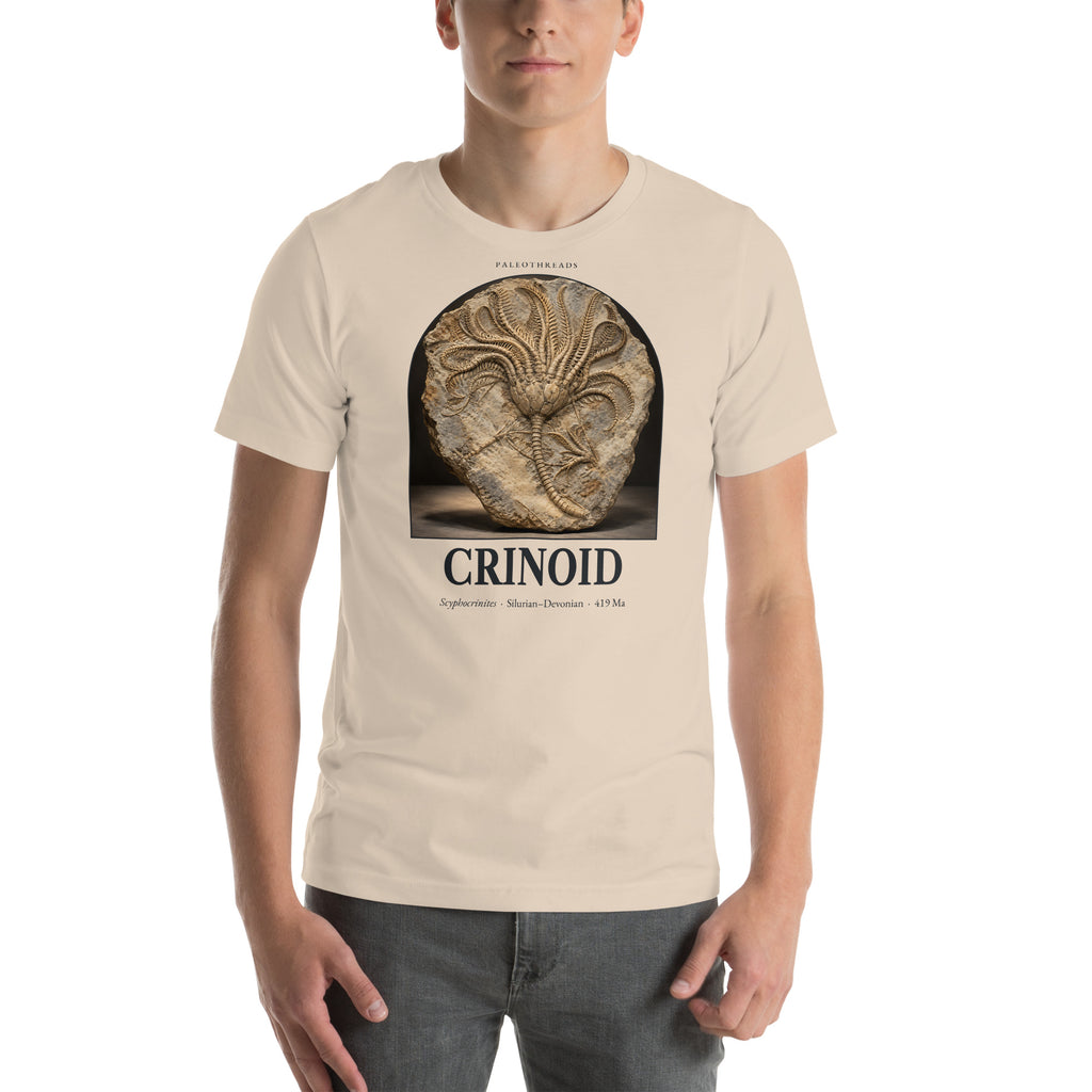 Crinoid specimen T-shirt in Soft Cream — Deep Time Atlas Plate 179, PaleoThreads