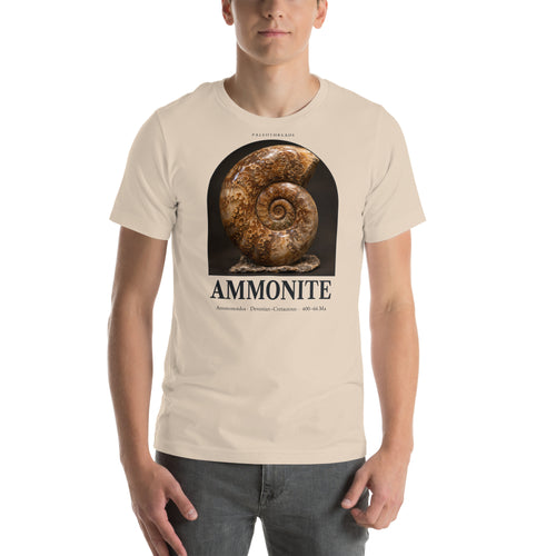 Ammonite specimen T-shirt in Soft Cream — Deep Time Atlas Plate 172, PaleoThreads
