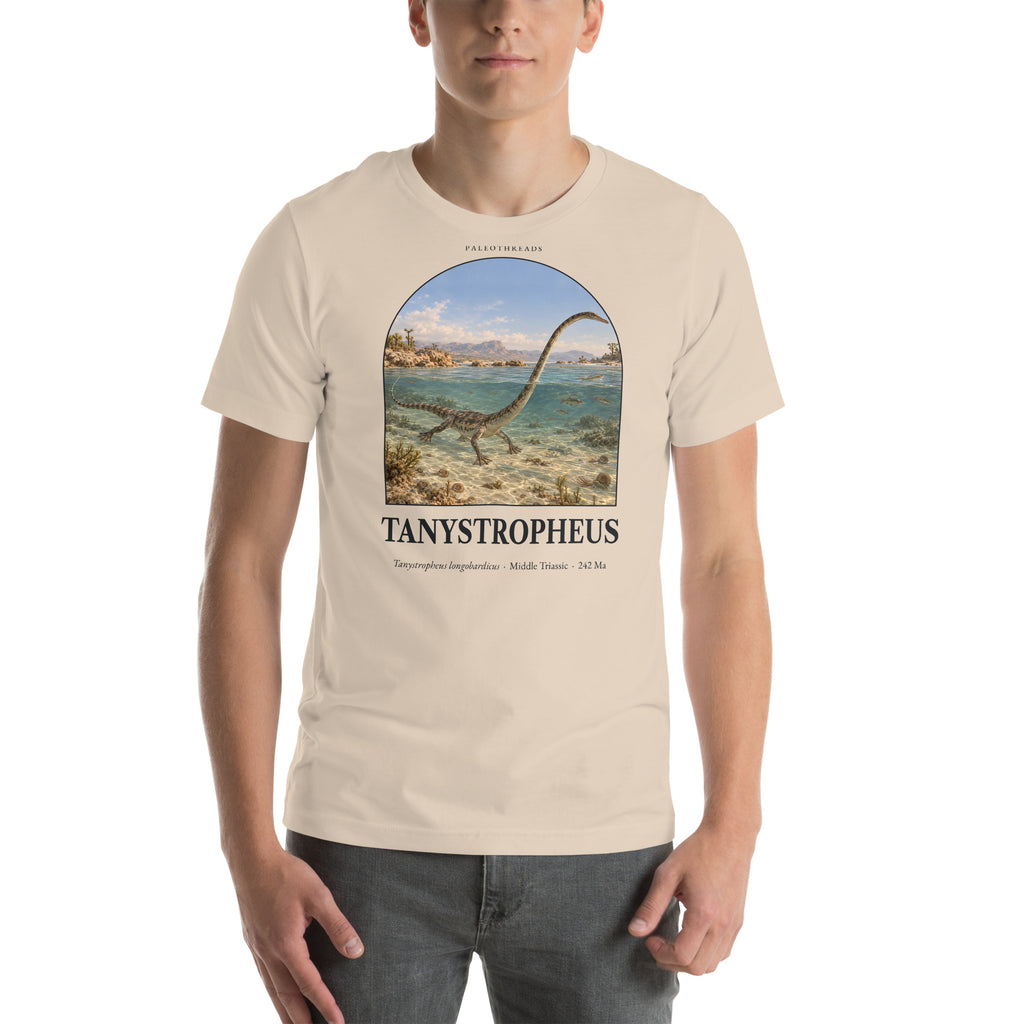 Tanystropheus T-shirt in Soft Cream — Deep Time Atlas Plate 120, PaleoThreads