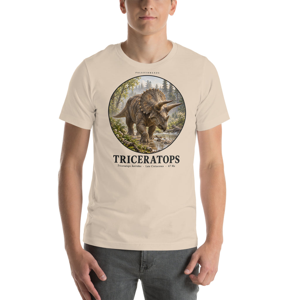 Triceratops T-shirt in Soft Cream — Deep Time Atlas Plate 003, PaleoThreads