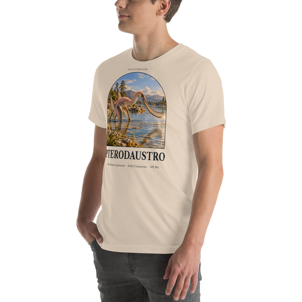 Pterodaustro T-shirt in Soft Cream, left front view — Deep Time Atlas Plate 105, PaleoThreads