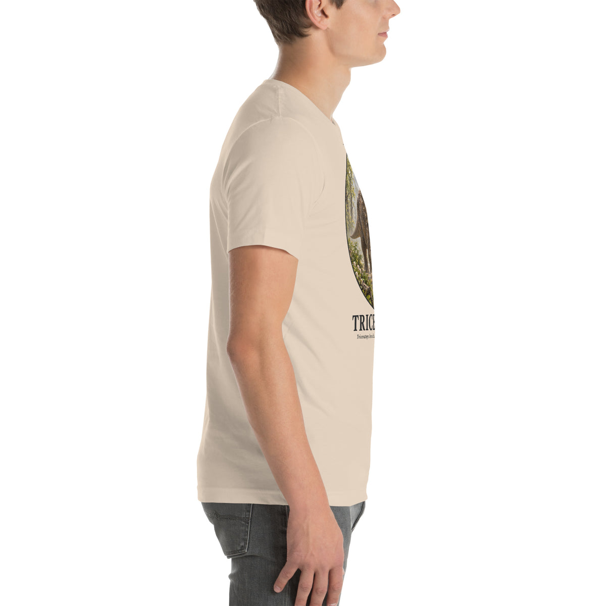 Triceratops T-shirt in Soft Cream, right view — Deep Time Atlas Plate 003, PaleoThreads