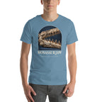 Mosasaur jaw specimen T-shirt in Steel Blue — Deep Time Atlas Plate 176, PaleoThreads